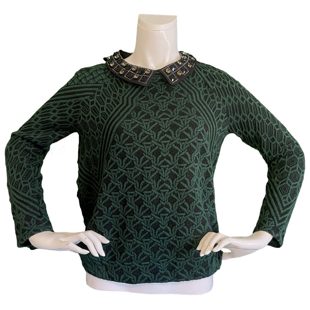 Max & Co. Women's Small Green Sweater Top with Removable Gemstone Collar